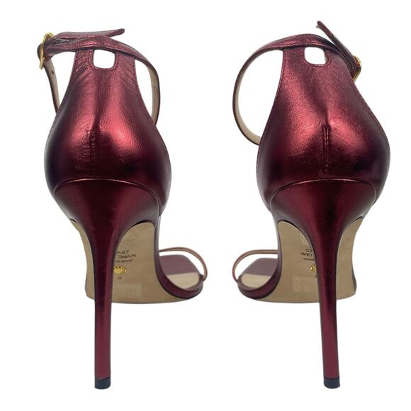 Stuart Weitzman Nudistcurve 100 Strap Sandals Liquid Metallic Red Size 8 - Picture 8 of 11